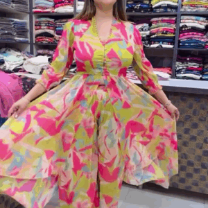 Multi Color Chinon Silk Digital Printed Gown Dress